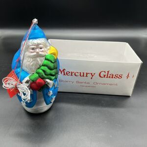 Department 56 Oversize Mercury Glass 9”Starry Santa Ornament Hand Blown/Painted